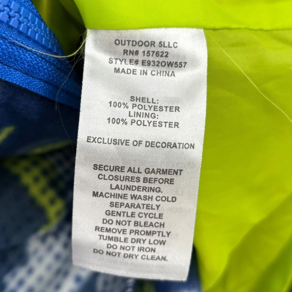 Eddie Bauer Windbreaker Jacket Kids XS 5/6 Blue Fleece Lined Dinosaur Outdoor